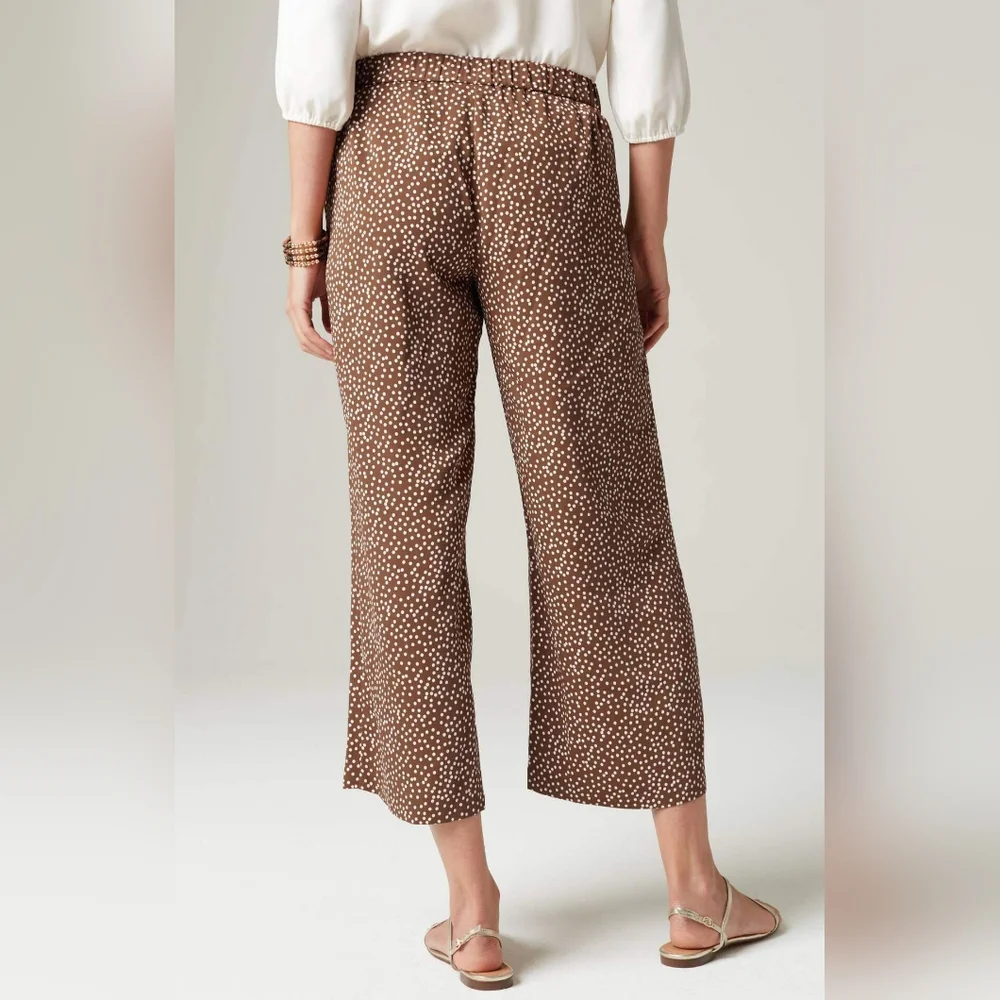 J. Jill Sz 2X Wearever Easy-Care Woven Wide-Leg Crops Brown White Polka Dot WP62_3
